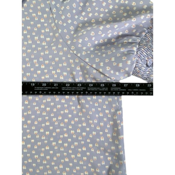 Sweet Rain Womens 3X Lilac Top Pink/White Heart Print Short Sleeve Tie Collar - Picture 7 of 9